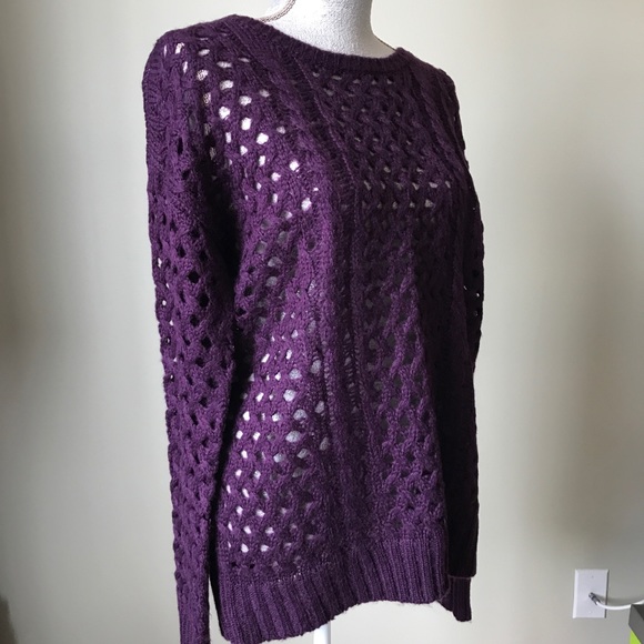 AQUA Dark Purple Open Weave Knit Sweater LARGE - Picture 4 of 8